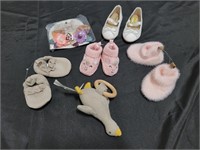 Lot Of Baby Girl Shoes, Hairband & Rattle