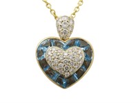 18kt Gold Blue Topaz & Diamond Necklace