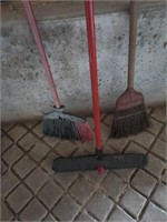 3 Long handled brooms -longest 63 inches tall