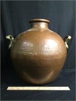 Hammered Copper Vase w/Brass Handles