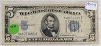 1934-A $5 BLUE SEAL SILVER CERTIFICATE
