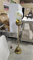 57" tall Brass floor lamp w/glass globe