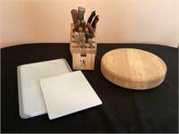 Kitchen knife block, cutting boards