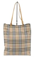 Burberry Gray Tan Nova Check Tote Handbag