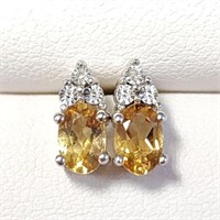 SILVER CITRINE AND DIAMOND  EARRINGS