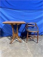 Vintage Wood End Table and Chair