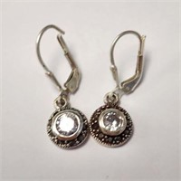 SILVER CZ AND MARCASITE  EARRINGS