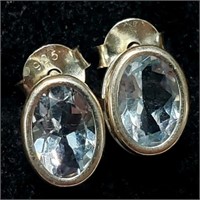 SILVER AQUAMRINE(1.4CT)  EARRINGS, MADE IN CANADA