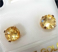 10K YELLOW GOLD CITIRNE(1CT)  EARRINGS, MADE IN