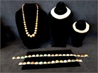(3) Necklaces & (2) Pearl (Faux) Collars