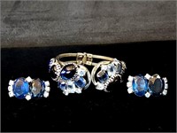 Blue Stone Cuff Bracelet & Earrings