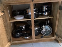 Assorted kitchen pots, pans