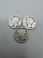 Mercury Dimes (3); 1916, 1917 & 1919 (90% silver)