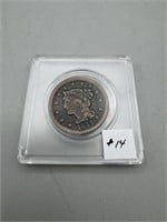 1844 Large Cent in acrylic case - good detail