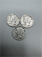 Mercury Dimes (3); 1920, 1923 & 1929 (90% silver)