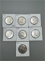(2) 1964 & (5) Silver Kennedy Half Dollars