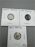 Mercury Silver Dimes: 1937-S (nice!), 1944 & 1945-