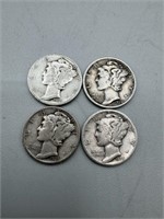Mercury Dimes (4); 1936, 36-D, 38 & 39 (90% silver