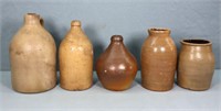 (5) Small Antique Stoneware Jugs & Jars