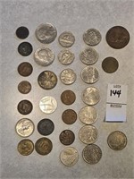 30 Foreign coins, France, Italy, Canada, German?