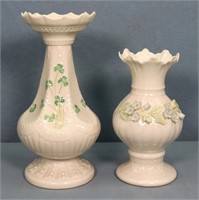 (2) Fine Belleek Porcelain Vases