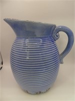 Blue Pottery Pitcher 9"