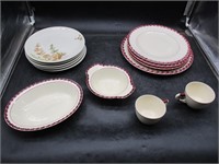 Floral Plates & Red Rimmed Dishes