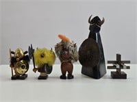5pc Scandi Teak & Metal Vikings + Puzzle Sculpture