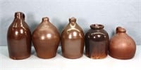(5) Brown Glazed Stoneware Jugs