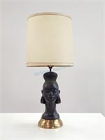 African Bust Chalkware & Brass Table Lamp