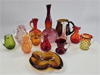 14pc Art Glass Collection Blenko + Murano + Hobnai
