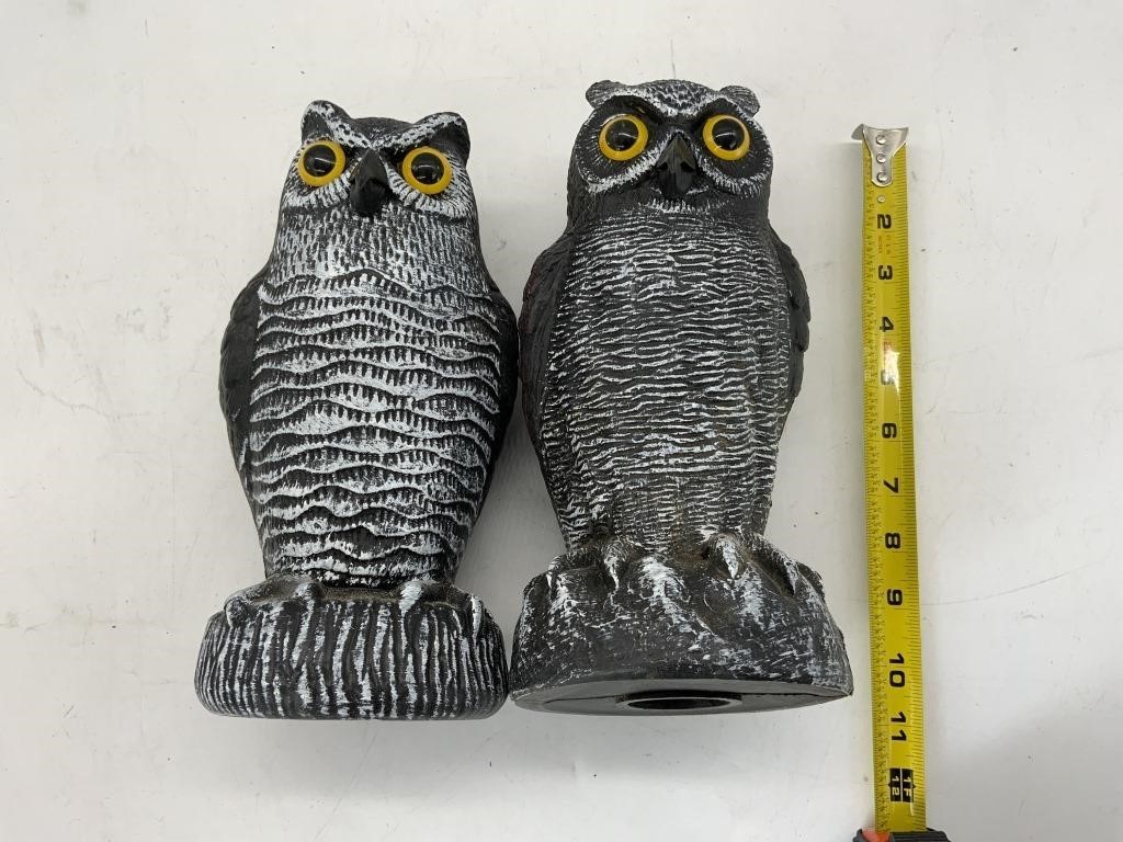 TWO FAKE OWL DECOY STATUES