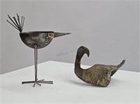 2 Metal Bird Sculptures Brutalist Modernist