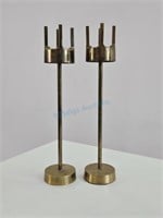 Pair Modernist Brass Brutalist Candle Holders