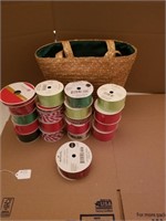 21 Rolls Crafting Ribbon & Woven Tote Bag