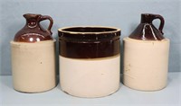 3pc. Brown & White Glazed Stoneware