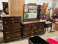 Vintage 4pcs chest, dresser, nightstand, mirror