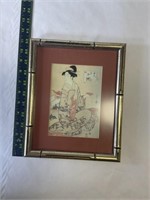 Antique Chinese Woman Wood Block Print Framed