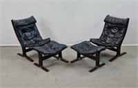 Pair Plydesigns Leather Lounge Chairs & Ottomans