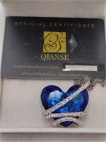 Qianse Blue Heart Pendant Necklace w/OG Case