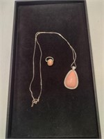 Vintage AVON Pink Stone Pendant Necklace & Ring