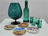 Empoli Glass + Poole Plates + Murano Decanter Set