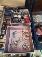 2 little boxes of costume jewelry including an