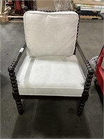 Large Beaded Wood Frame & Beige Cushion Chair