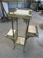 ANTIQUE BRASS & MARBLE INSERT TIERED PLANT STAND