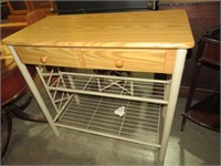 METAL BASE WITH WOOD TOP STORAGE UTILITY TABLE 2DR