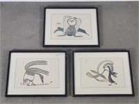 3pc Inuit Bird Art Prints Qinnuayak + Ashevak