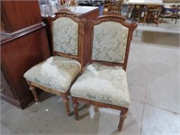 (2X) ANTIQUE WALNUT VICTORIAN CARVED PADDED CHAIRS