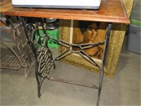 NICE CAST IRON SEWING MACHINE BASE WITH WOOD TOP