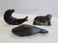 3pc Inuit Soapstone Carving Sculpture Collection